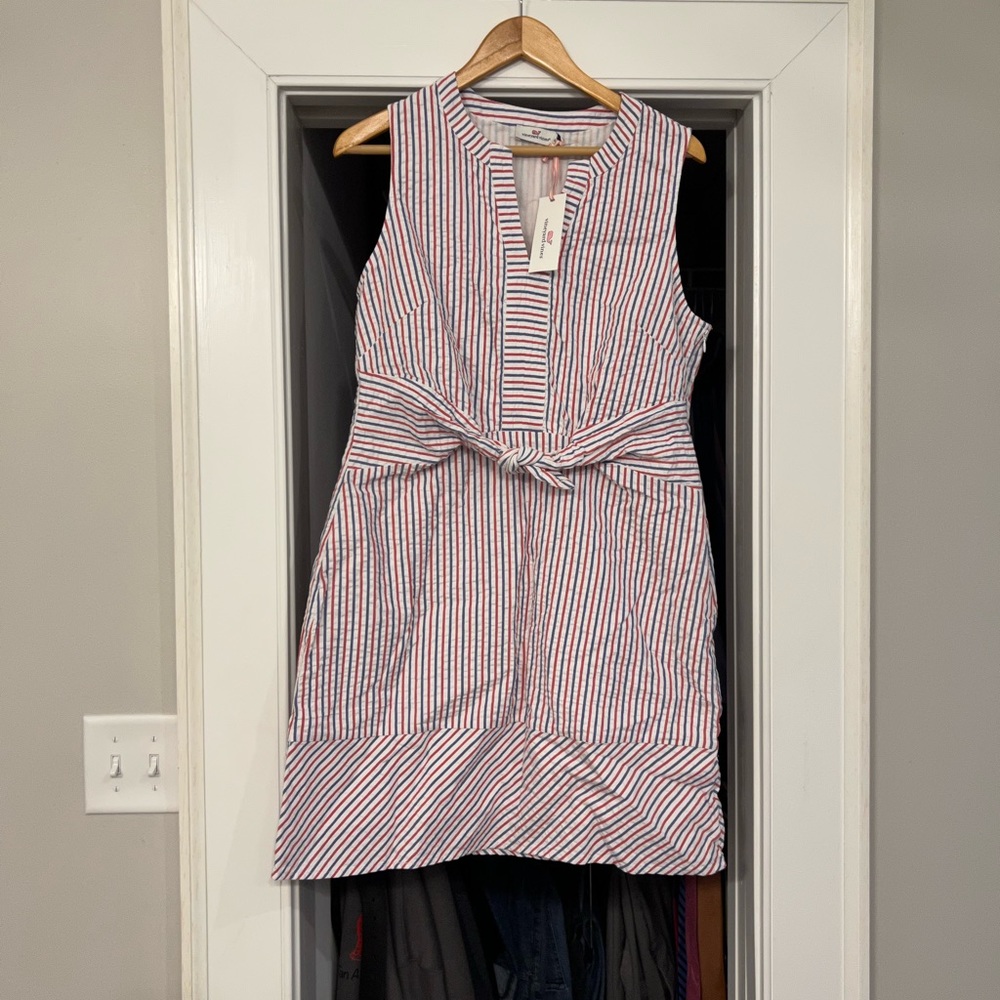 Vineyards Vine Fireworks Seersucker Tie Front Dress